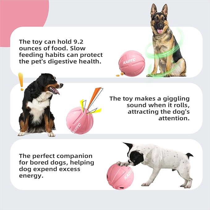 KADTC Extra-Large Size Durable Dog Treat Dispenser Ball - Giggle Basketball for Aggressive Chewers Breed Dogs Giggling Balls Indestructible Food Pink Toy Interactive Play Indoor & Outdoor