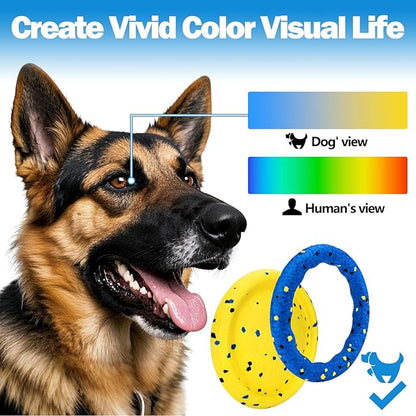 Floating Dog Toys –E-TPU Water Pool Fetching Toy with Rope for Small Medium Large Pet, Ring and Plate Shape Indestructible Interactive Dog Chew Toys for Summer Outdoor Training Fun (Blue+Yellow)