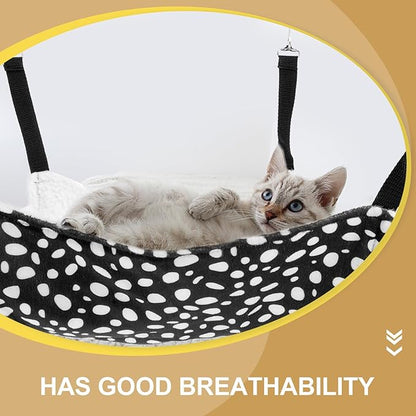 Double-Sided Hanging Cat Hammock Bed with Breathable Mesh, Medium 35x35cm, Black and White Dot Pattern, Indoor Cat Sleeping Mat and Comfortable Pet Den