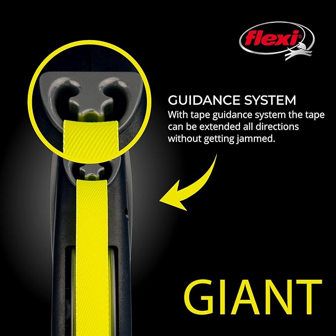 FLEXI Giant Tape Retractable Dog Leashes for Large Dogs Upto 110 lbs. – 26 ft., Black | Tangle Free Pet Walking Leash with One-Handed Brake, Pause, Lock | German Quality Product
