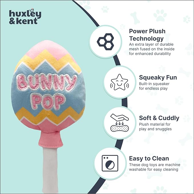 Huxley & Kent Funny Dog Toy w/Squeaker – Power Plush Squeaky Dog Toys for Small, Medium & Large Dogs – Soft Stuffed Animal for Indoor Play & Fetch - Bunny Pop, Large