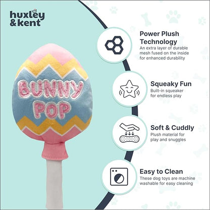 Huxley & Kent Funny Dog Toy w/Squeaker – Power Plush Squeaky Dog Toys for Small, Medium & Large Dogs – Soft Stuffed Animal for Indoor Play & Fetch - Bunny Pop, Large