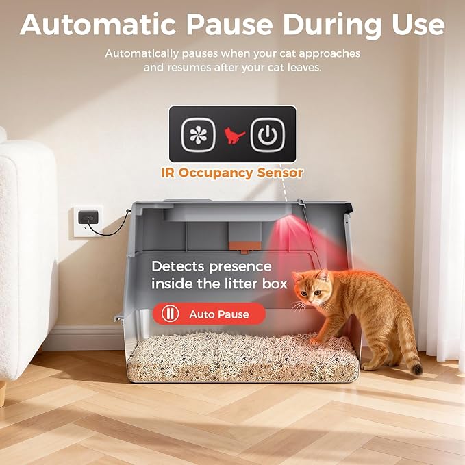 GTPLAYER XXL Stainless Steel Cat Litter Box with Lid, Smart Odor Control Enclosed Litter Box for Cats, Infrared Sensor Auto Pause, Non-Stick Anti-Leak High-Sided, with Mat, Scoop & Step, Grey