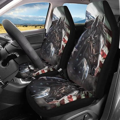 Horse American Flag Seat Covers Decorative Accessories for Cars Trucks SUV 2-Pack Car Seat Covers Car Accessories Auto Interior Covers for Truck Van SUV, Seat Covers