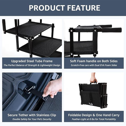 Oiilores Foldable Dog Stairs for Large Dogs - Extra Wide Pet Ramp for Cars, SUV, Truck, Non-Slip Surface, Supports Up to 250 Lbs, 5 Steps