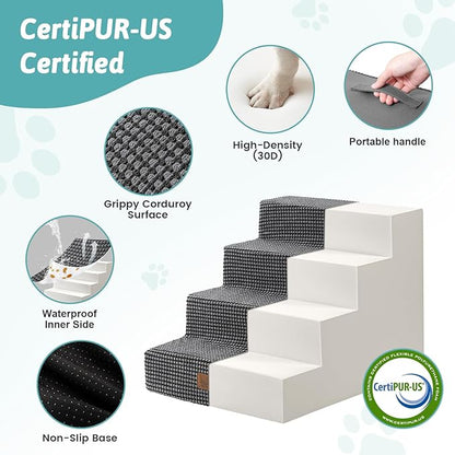 Dog Stairs for Small Dogs 15.7" H, 4-Step Gentle Incline Pet Step for Couch Sofa, Non-Slip Dog Ramp for Puppy Doggie Senior Cats, 15.7x23.6x15.7 Inch, Charcoal Grey