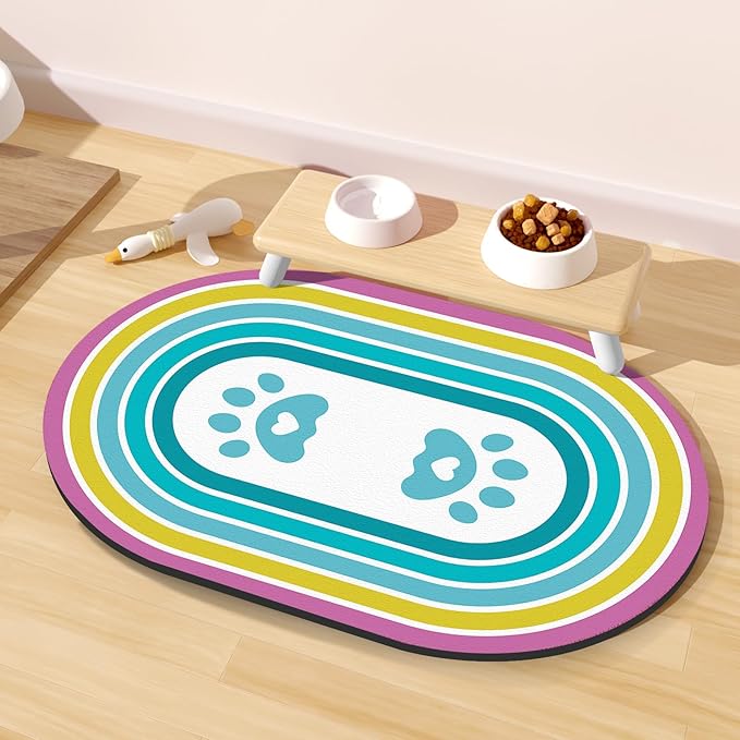 Cat Food Mat Small - 20''x12'' Absorbent Cat Feeding Mat, Pet Water Mats Protect Floor, No Stains Quick Dry Pet Placemats for Food and Water Bowl, Non-Slip Base Cats Bowl Mats for Messy Drinkers