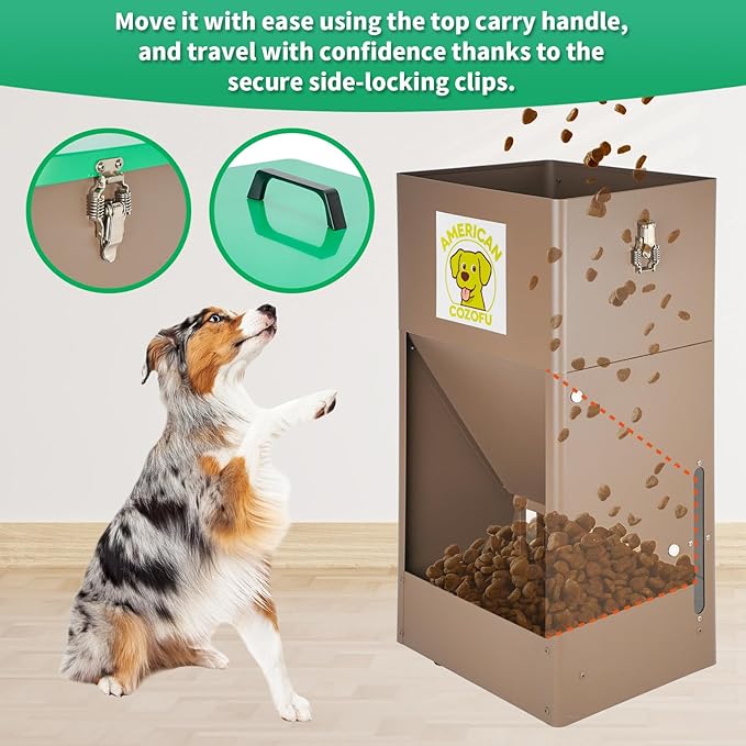 Automatic Dog Feeder with Wheels, 25lb Heavy Duty Galvanized Steel Gravity Food Dispenser - Easy to Move Rolling Pet Food Station for Indoor & Outdoor Use