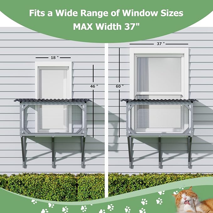 Catio Outdoor Cat Enclosure Window Perch for Sunbathing, Napping, Overlooking Hammock for Safely Enjoying Outdoor Sights - All Weather Use