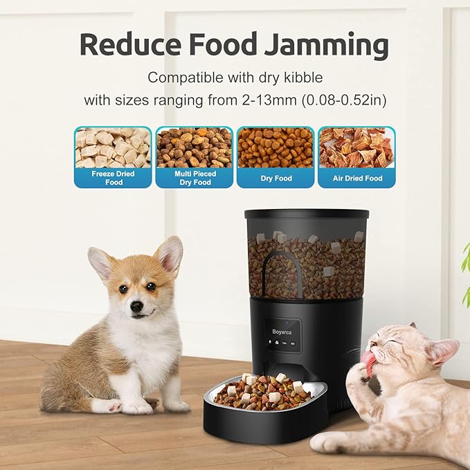Boyarca Automatic Cat Feeders with App,WiFi Tuya Smart Automatic Pet Feeder with Timer Auto Dry Food Dispenser for Cats and Small Dogs,1-10 Meals/Day,1-12 Portions/Meal,3L