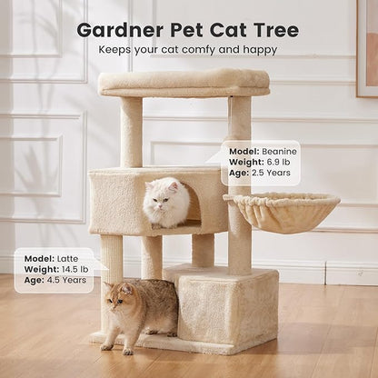 Gardner Pet 41" Cat Tree for Large Cats, Heavy Duty Cat Trees Tower with 3.2in Posts & Washable Top Perches & Replaceable Natural Sisal