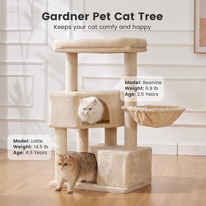 Gardner Pet 41" Cat Tree for Medium Large Cats, Heavy Duty Cat Trees Tower with 2.8in Posts & Washable Top Perches