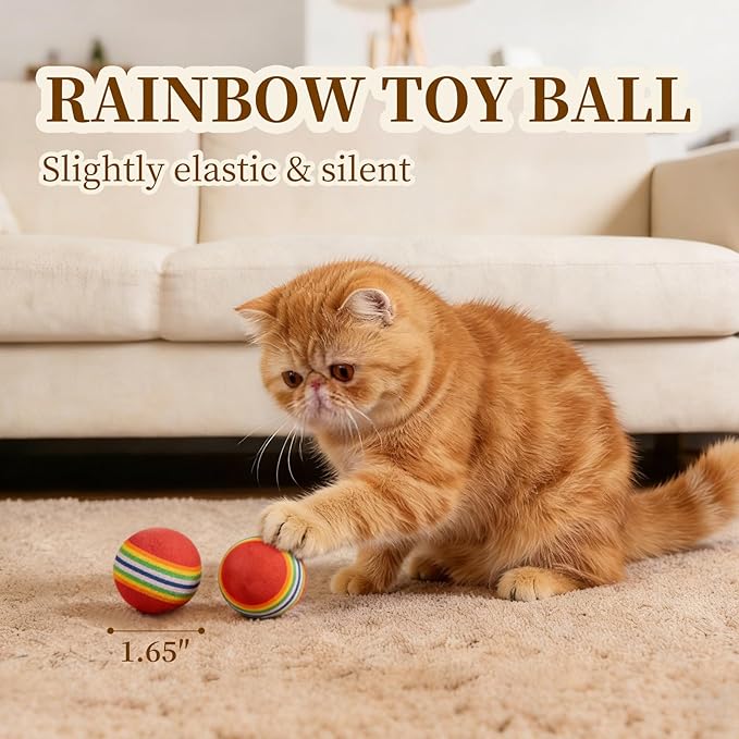 Cat Toys for Indoor Cats, a Set of 32 Interactive cat Toys, Including Colorful Springs, Squeaky Balls, Rainbow Balls, Feather Bouncy Balls, Bell Balls, and Many Other Kitten Toys.