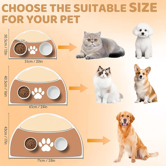 Pet Feeding Mat 28''x17'', Quick Dry & Absorbent Pet Mat for Water Bowl, Anti-Scratch Cat Mats for Food Bowls for Feeding Stations, Large Cat Dog Food Bowl mat for Indoor & Outdoor Use, Tan & Beige