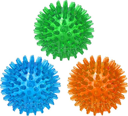 Jalousie Dog Squeaky Toys Value Set Non-Toxic Squeaky Balls Toss Fetch TPR Rubber Puppy Toys Spikey Dog Chew Toy for Small Medium Breed Pet Toys for Puppy (3 Pack Spiky Balls)
