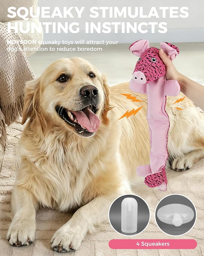 Squeaky Dog Toys for Large Dogs, Durable Plush Chew Toys for Tough Play, Interactive Tug of War Toy, Tough Teething Gift to Keep Them Busy and Relieve Boredom (Pink Pig)