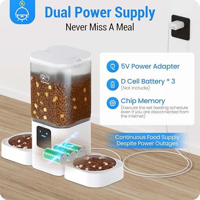 Frienhund 5G WiFi Automatic Cat Feeder 2 Cats: Dual Automatic Dog Feeder with APP Control, Cat Food Dispenser for Multiple Pets, Detachable for Easy Clean, 7L Large Food Storage -29 Cup (ACF190W-C)