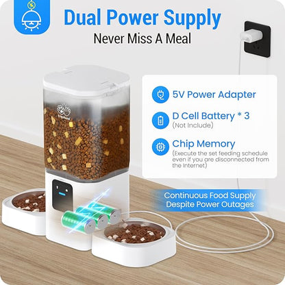 Frienhund 5G WiFi Automatic Cat Feeder 2 Cats: Dual Automatic Dog Feeder with APP Control, Cat Food Dispenser for Multiple Pets, Detachable for Easy Clean, 7L Large Food Storage -29 Cup (ACF190W-C)