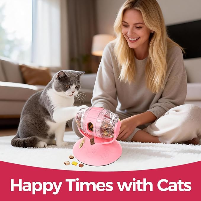 Cats Slow Feeder 4.6" High Cat & Dog Dry Food Dispenser Toy with Wine Barrel Spinner, Treat Dispenser for Boredom & Anxiety Relief, IQ Training for Small/Medium Pets (Pink)