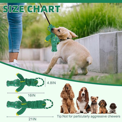 KOOLTAIL Alligator Dog Toys, Tough Plush Dog Chew & Squeaky Toys with Crinkle Paper, Interactive Training & Tug of War Puppy Teething Toy for Indoor Outdoor Play, Pet Toy for Small Medium Large Dogs