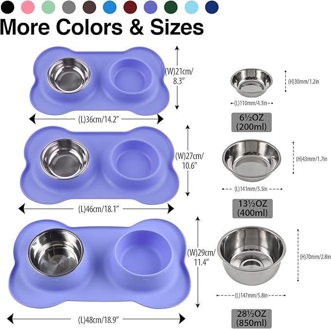 Dog Bowls 2 Stainless Steel Bowl for Pet Water and Food Feeder with Non Spill Skid Resistant Silicone Mat for Pets Puppy Small Medium Cats Dogs