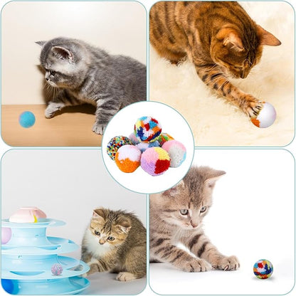 8 Pcs Colorful Cat Pom Pom Toys - 2-inch Interactive Plush Balls for Cats and Kittens - Assorted Colors, Woolen Yarn