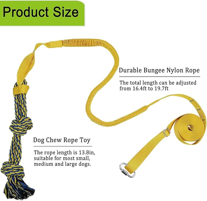Dog Bungee Tug Toy Hanging from Tree,Outdoor Tug of War Interactive Tether Dog Rope with Chew Lure for Small Medium Large Dogs (Yellow)