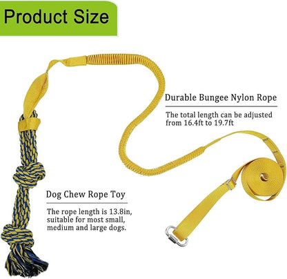 Dog Bungee Tug Toy Hanging from Tree,Outdoor Tug of War Interactive Tether Dog Rope with Chew Lure for Small Medium Large Dogs (Yellow)