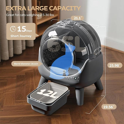 Automatic Litter Box, Self Cleaning Litter Box with APP Control, Advanced Safety Sensors & Odor Control, 15-Day Extra Large Waste Bin, Quiet Operation, Gray