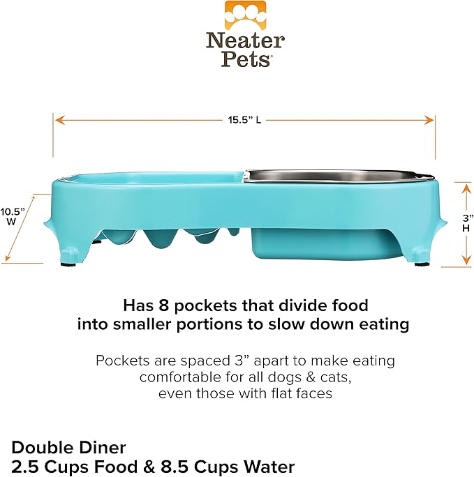 Neater Pet Brands Neater Slow Feeder Dog Bowls, Slows Down Fast Eating to Prevent Vomiting, Overeating, & Bloat, Dog Slow Feeder Bowl with Wide, Non-Slip Base, Holds 2.5 Cups Food and 8.5 Cups Water