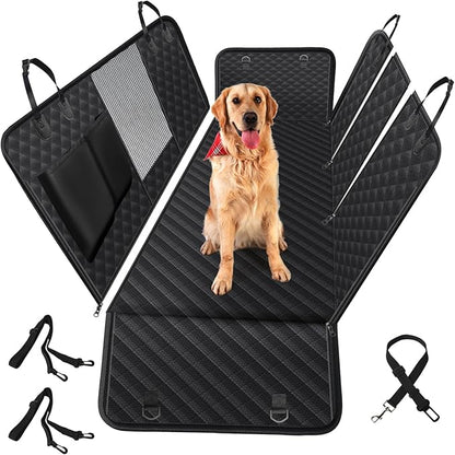 Vailge 100% Waterproof Convertible Dog Car Seat Covers,100% Waterproof Dog Seat Cover with Mesh Window, Heavy Duty seat Cover for Dogs, Dog car Hammock Pet Seat Cover for Cars Trucks suvs,Black,Large
