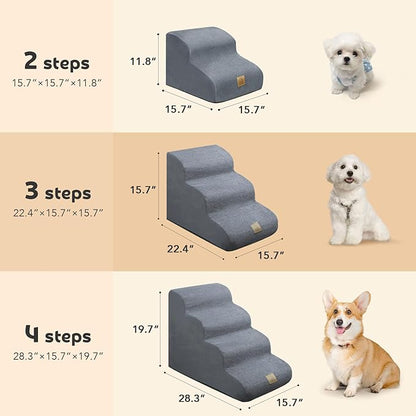 Mestuel Dog Stairs for Small Dogs, Pet Stairs for Couch Bed Sofa, Dog Steps Ramp Indoor with High Density Foam &Nonslip Bottom, Pet Stairs Hold up to 60 lbs, Gray