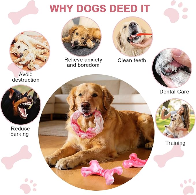 Rensh 3-Pack Tough Dog Chew Toys for Aggressive Chewers, Almost Indestructible Dog Toys for Medium Large Breed, Super Chew Toy to Keep Them Busy & Reduce Boredom, Teeth Cleaning Training, Milk Flavor