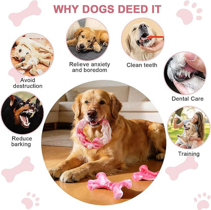 Rensh 3-Pack Tough Dog Chew Toys for Aggressive Chewers, Almost Indestructible Dog Toys for Medium Large Breed, Super Chew Toy to Keep Them Busy & Reduce Boredom, Teeth Cleaning Training, Milk Flavor