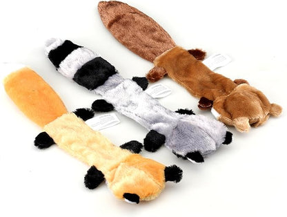 3-Piece Unstuffed Squeaky Dog Toys, Fox, Raccoon, and Squirrel, Flat No Stuffing Toys- 16"