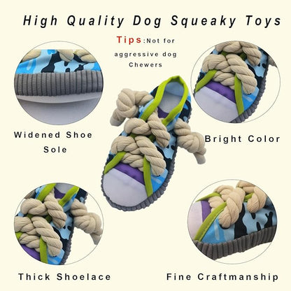 Interactive Squeaky Dog Toy with Jingle Bell - Shoe-Shaped Chew Toy for Puppy Teething, Thickened Laces for Small and Medium Breeds Tug-of-War, Not for Aggressive Chewers (Grey Edge)