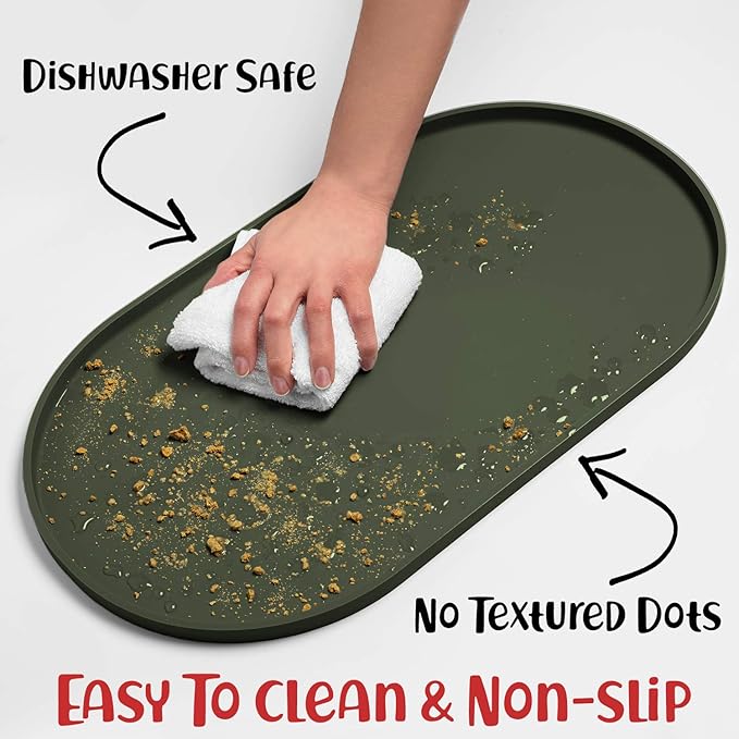 DogBuddy Dog Food Mat - Waterproof Dog Bowl Mat, Silicone Pet Mat for Food and Water Bowls, Nonslip Pet Feeding Mat with Edges, Dogs Food Mats for Floors, Puppy Supplies (Small, Khaki Green)