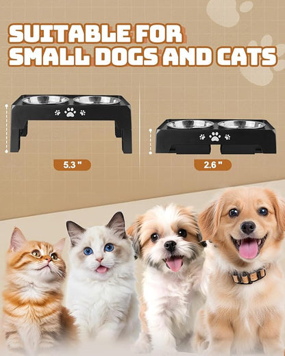 Elevated Dog Bowls for Small Dogs and Cats, Non-Slip Cat Bowls with 2 Thick 5.5" Stainless Steel Dishes, Dog Feeder 2 Heights Adjustable to 2.6"-5.3"