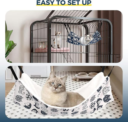 Cat Hammock for Cage Hanging Reversible 2Pack,Pet Hammock Bed Adjustable,Soft Sleeping Hammock for Cats,Ferret,Puppy,Rabbits,Small Animals (M, CAT)