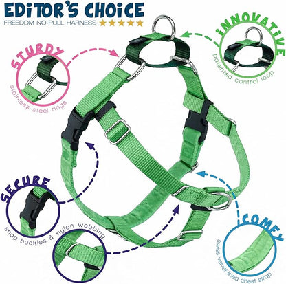 2 Hounds Design Freedom No Pull Dog Harness, Adjustable Harness, Easy Walking & Comfortable Control, Fits Small, Medium & Large Dogs, Solid Colors, Made in USA, 5/8" XS, Neon Green