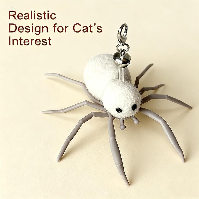 2Pcs Cat Toy Spider Refills – White & Black Heads with Bell/Lobster Claw, Feather Wand Replacement for Kitten Interactive Play
