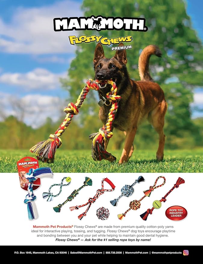 Mammoth Pet Products Flossy Chews Multi Color Monkey Fist Ball with Rope Ends - Premium Cotton-Poly Rope Tug Toy for Dogs - Interactive Dog Tug Toy - Heavy Duty Dog Toy with Rope Ball for Big Dogs - Jumbo, 20” - Assorted Colors