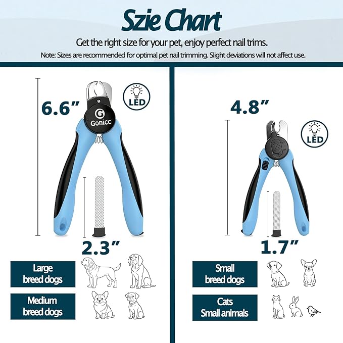gonicc LED Pet Nail Clippers for Dogs & Cats, Light-Up Dog Nail Trimmer with Safety Lock & Built‑in File, Professional Stainless Steel Nail Clippers for Medium & Large Pets