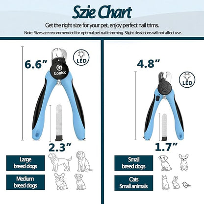 gonicc LED Pet Nail Clippers for Small Dogs & Cats, Light-Up Dog Nail Trimmer with Safety Lock & Built‑in File, Professional Stainless Steel Nail Clippers for Small Pets
