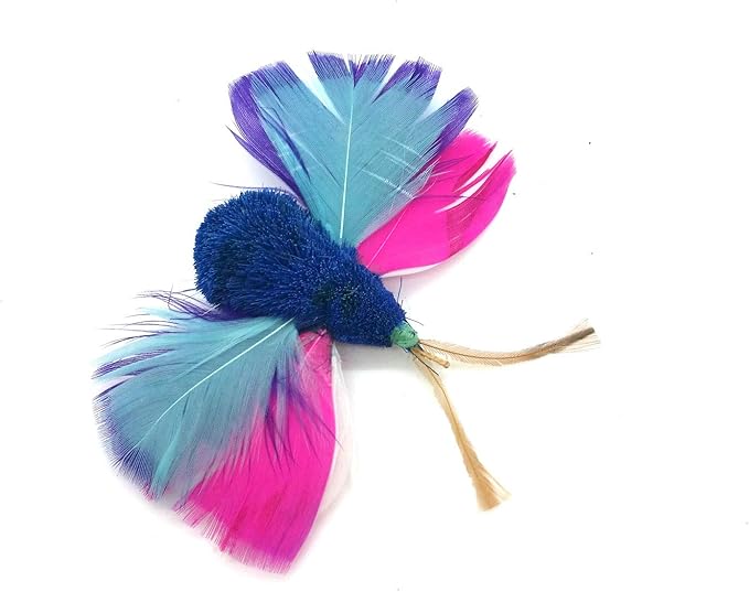 2 Inch Handmade Cat Toy Teaser Wand Refill Butterfly - Blue Natural Material Toy, Hunting Instinct Play, Interactive Exercise Attachment for Indoor Cats