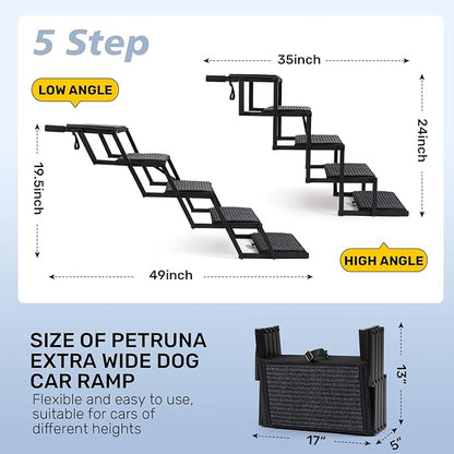 Dog Steps for Car, Truck and SUV - Foldable Pet Stairs for Large Dogs with Non-Slip Rug Surface, Lightweight Dog Ramp Holds Up to 250lbs, 5 Steps (Black Metal Fram, 5 Steps)