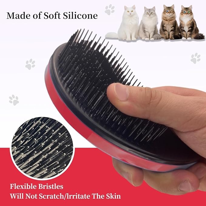 Cat Brush for Shedding - Perfect Grooming Tool for Long-Haired Cats | Deshedding & Hair Remover for Indoor Pets (Rose Red)