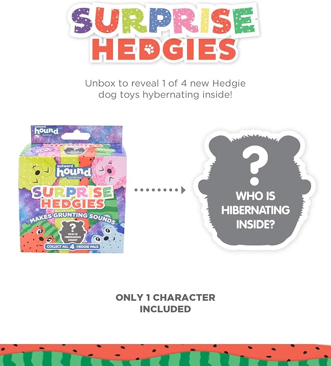 Outward Hound Surprise Hedgies Dog Toy - UNbox and Delight, Collect All 3 Grunting Hedgehog Dog Toys (Pack of 2)