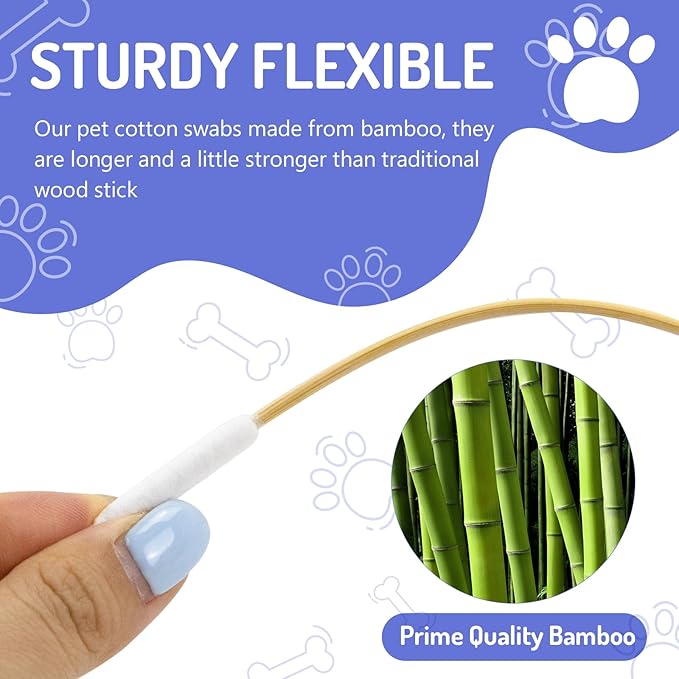 200PCS Professional Dog Ear Swabs in Storage Box, 6 Inch Long Cotton Swabs with Bamboo Handle for Dogs - Soft Cotton, Gentle and Lint-Free, Specially Designed Large Cotton Swabs for Dog Ear