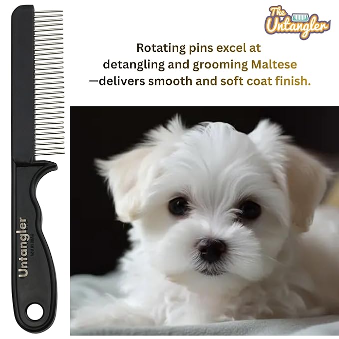 Super-Groom Combs with Smooth Rotating Teeth for Painless Mat Removal (Black, 30 Fine-Spaced Teeth)